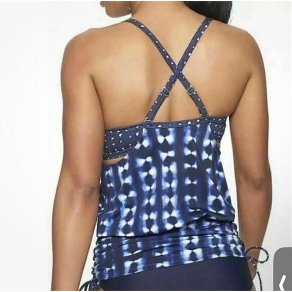 Athleta 32D/DD Mashiko Side Scrunch Blouson Tankini or Swim Dress Tie Dye Bue - Picture 6 of 16